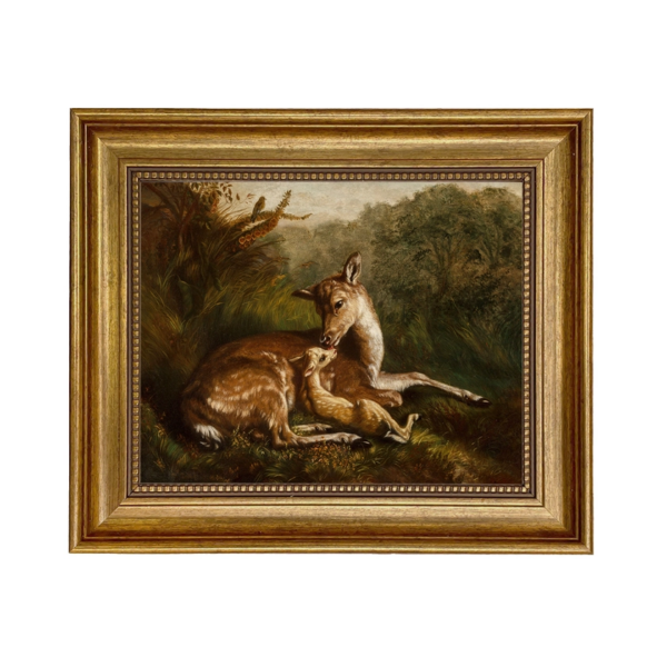 Limited Edition Doe and Fawn Framed Canvas Print (Antiqued Gold Frame) | 8"x10" by Arthur Fitzwilliam Tait