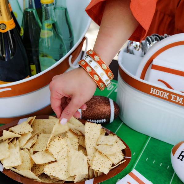 Game Day Spirit: Burnt Orange Enamel Football Hinge Bangle - Image 2