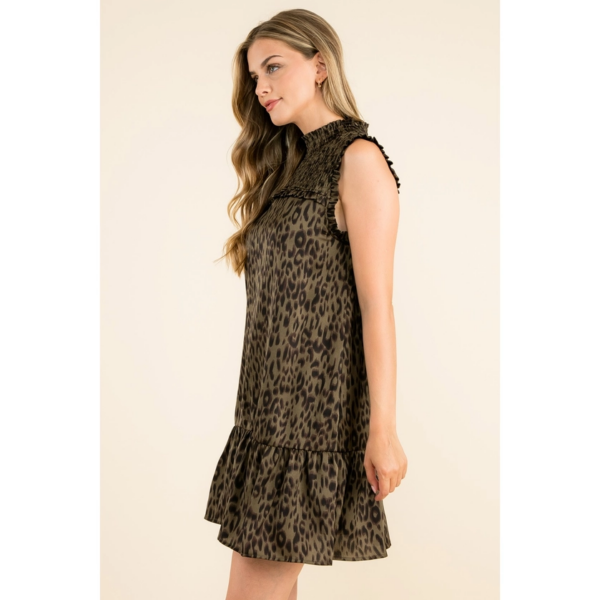 Fierce & Feminine: Olive Leopard Smocked Midi Dress - Image 2