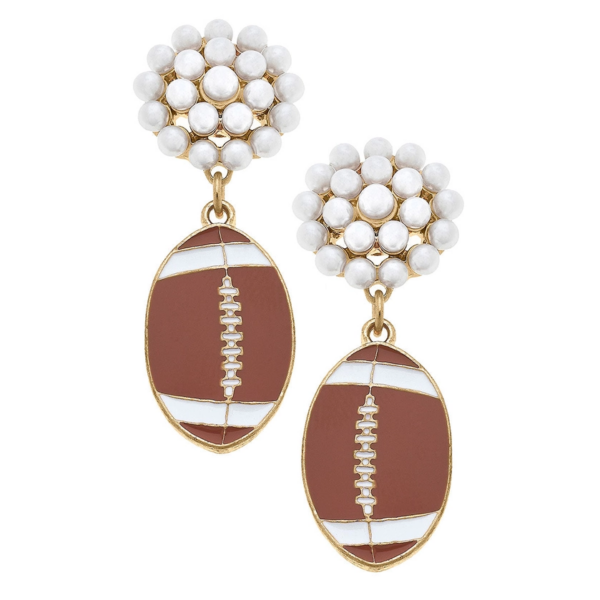 Touchdown Style: Football Pearl Cluster Earrings in Brown & Gold