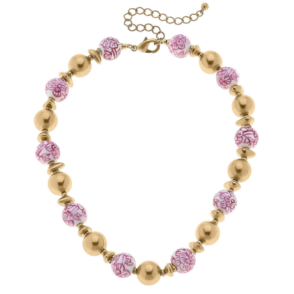 Blush Elegance: Regina Chinoiserie & Ball Bead Necklace