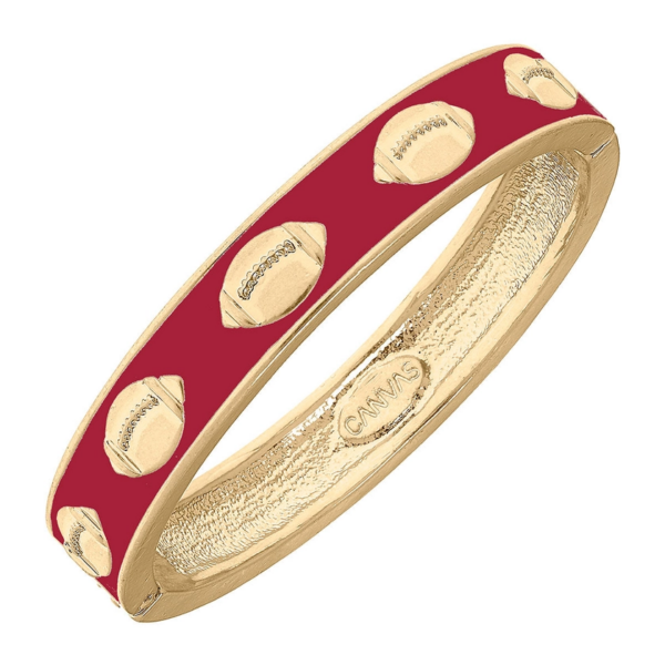 Crimson Crush: Game Day Enamel Football Hinge Bangle