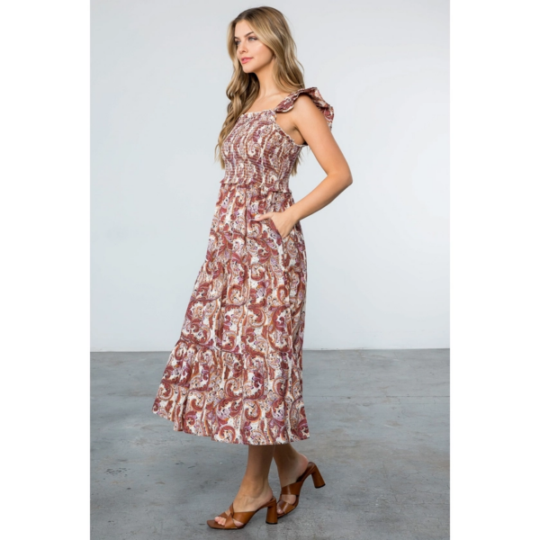 Effortless Elegance: Cream Smocked Print Tiered Maxi Dress - Image 2