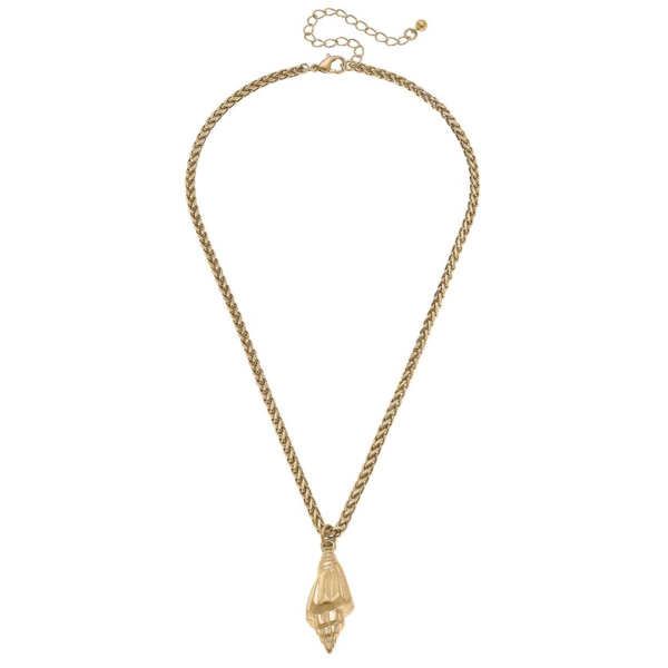 Seashell Statement: Spiral Shell Pendant Necklace in Worn Gold