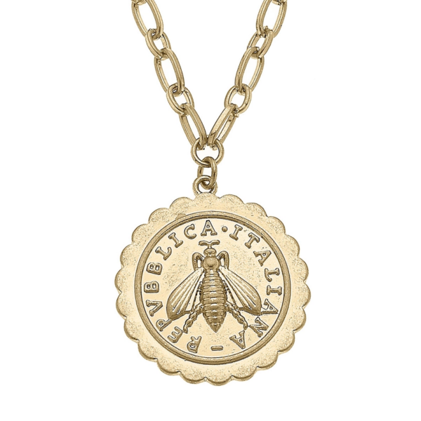 Buzzing with Style: Bumble Bee Medallion Necklace in Worn Gold