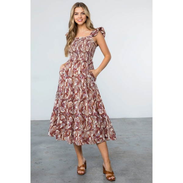 Effortless Elegance: Cream Smocked Print Tiered Maxi Dress