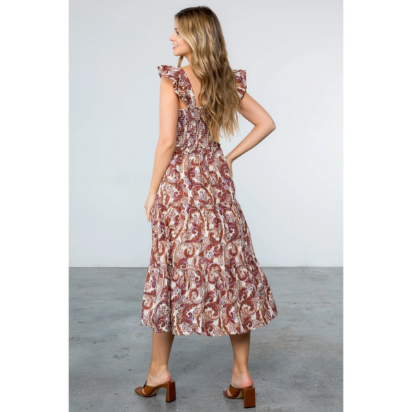 Effortless Elegance: Cream Smocked Print Tiered Maxi Dress - Image 3