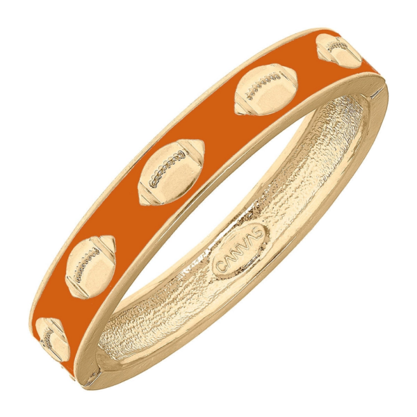 Game Day Spirit: Burnt Orange Enamel Football Hinge Bangle