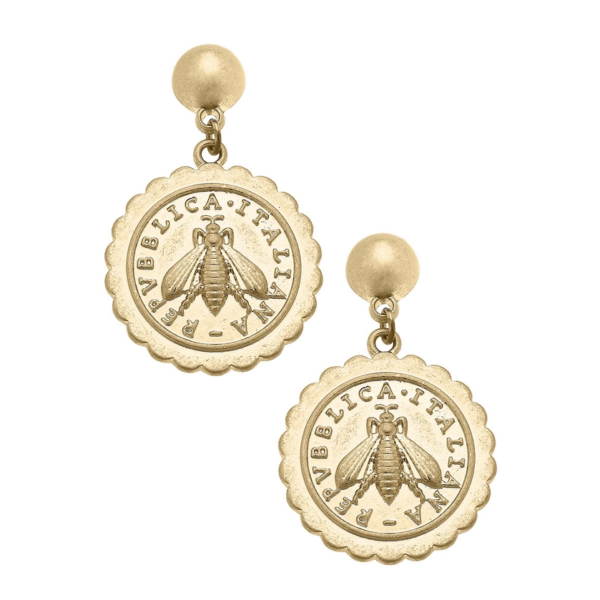 Honey Bee Bliss: Bumble Bee Medallion Earrings in Worn Gold