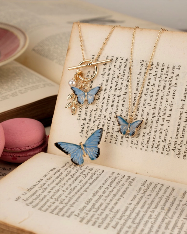 Fable Enamel Blue Butterfly Short Necklace - Image 3