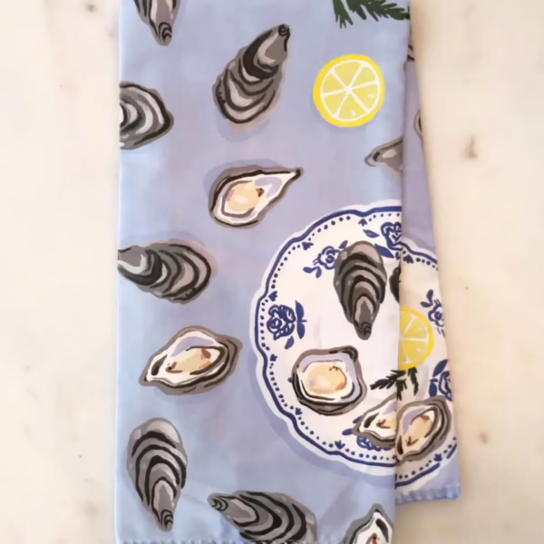 Oysters Tea Towel with Embroidery - Image 3