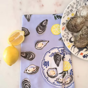 Oysters Tea Towel with Embroidery