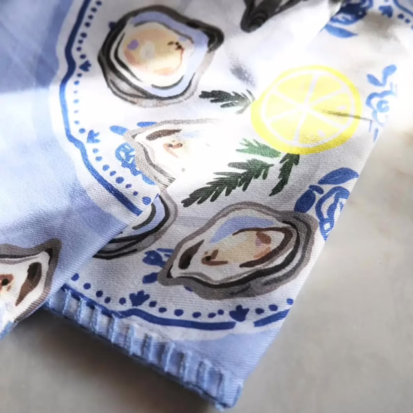 Oysters Tea Towel with Embroidery - Image 2