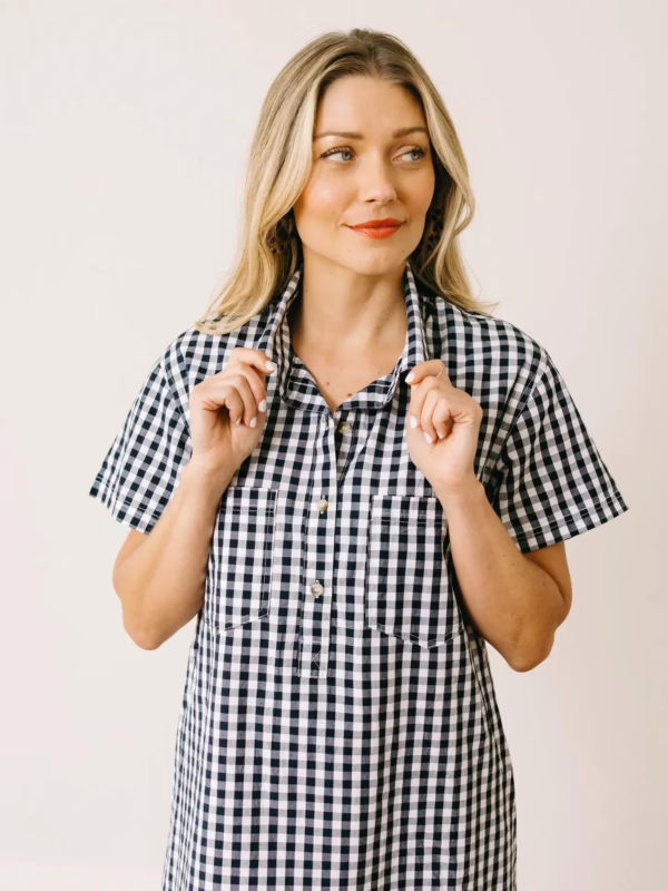 Amelia Navy Gingham Dress - Image 2