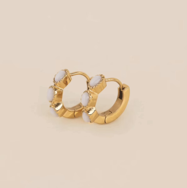 White Stone Hoop Earrings